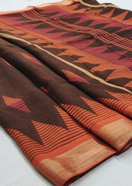 Women's Brown Linen silk saree - Linen silk sarees india - dvz000053