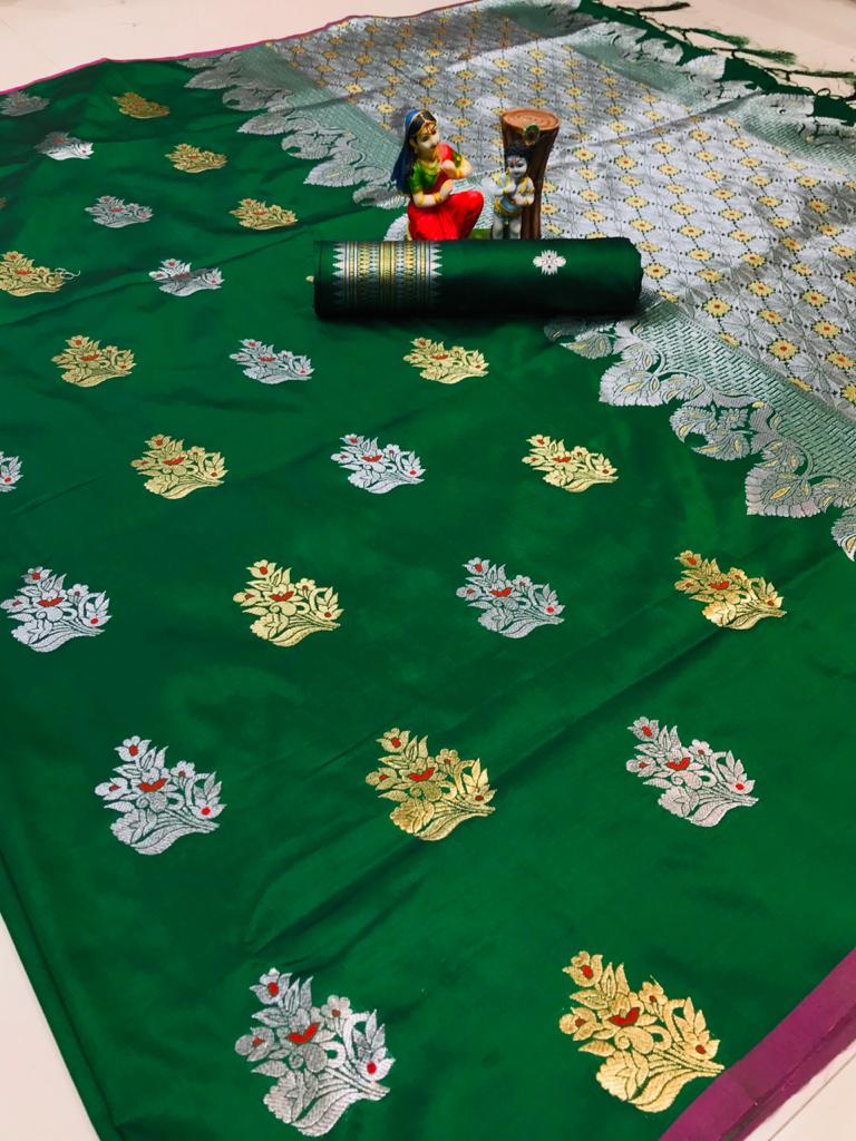 Women's Green Lichi silk woven saree dvz0002071