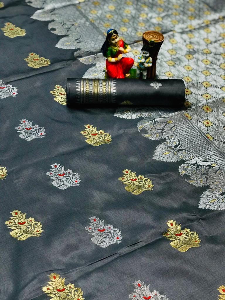 Women's Grey Lichi silk woven saree dvz0002072-2