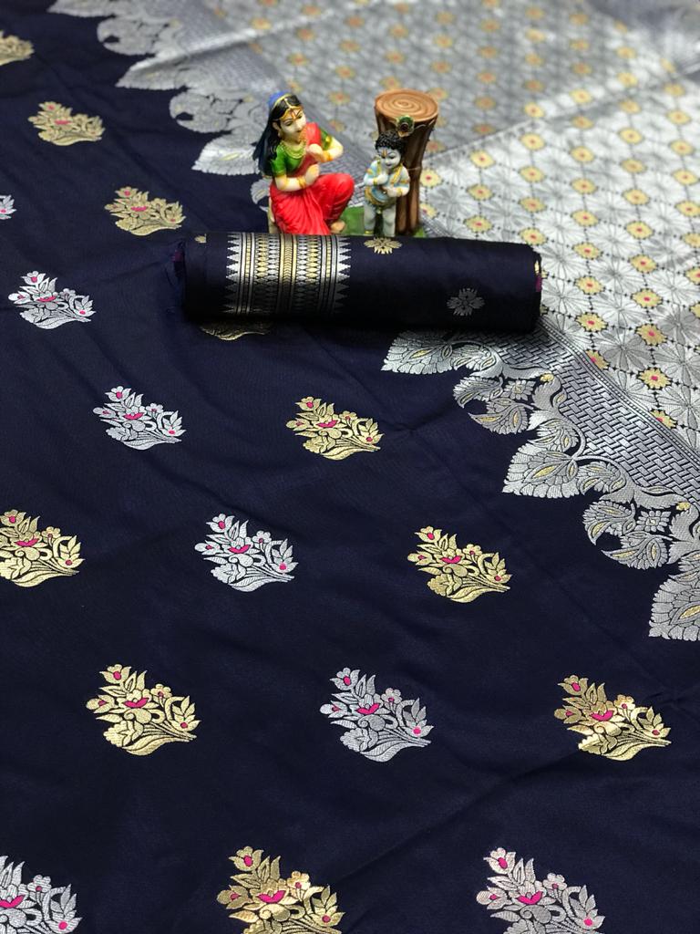 Women's Navy Blue Lichi silk woven saree dvz0002069-2