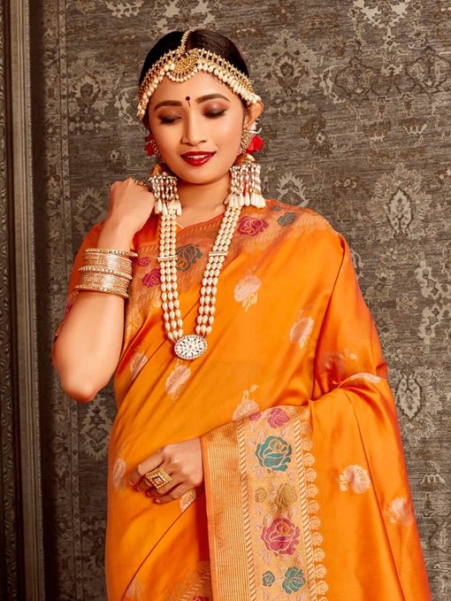 Women's Orange Soft Silk Traditional Saree in dvz0002390-2