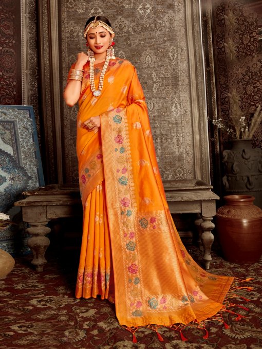 Women's Orange Soft Silk Traditional Saree in dvz0002390