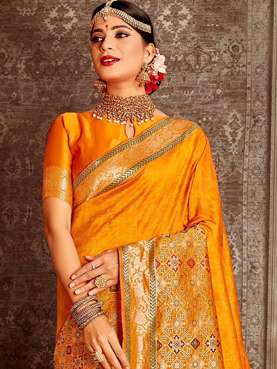 Women's Gorgeous Orange Soft silk saree dvz0002661