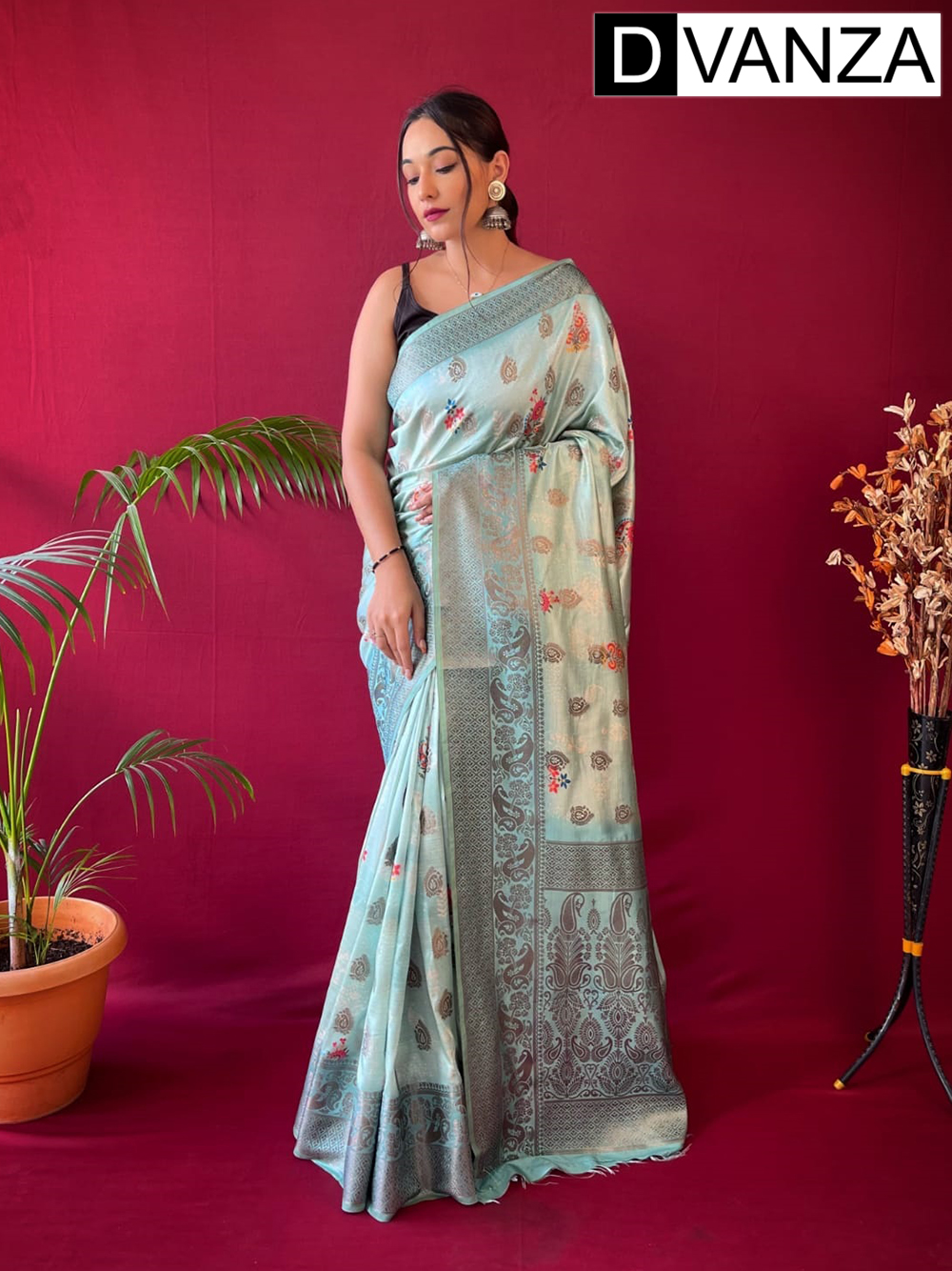 South Indian Women Wear White Soft Silk Saree