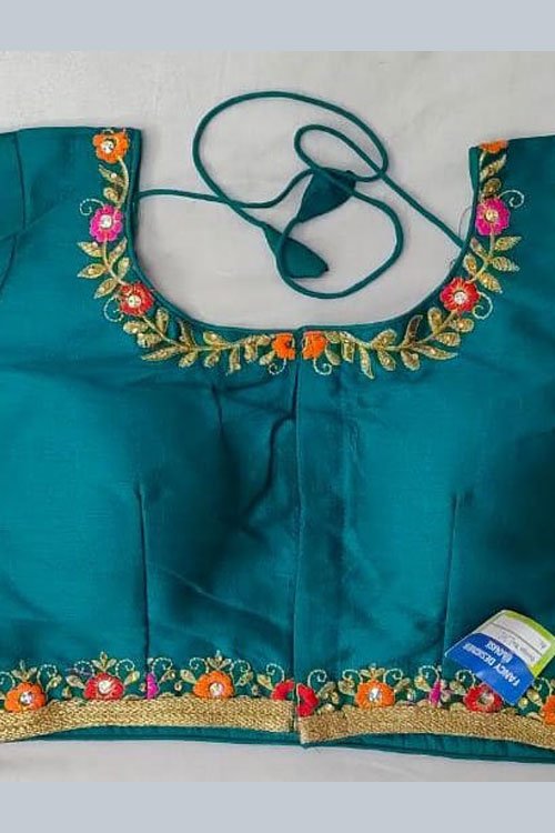 Women's Sky Blue coloured Heavy phantom cloth with thread work and diamond handwork Blouse dvz0001030-1