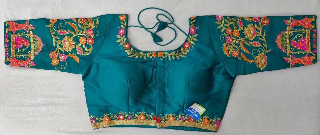 Women's Sky Blue coloured Heavy phantom cloth with thread work and diamond handwork Blouse dvz0001030