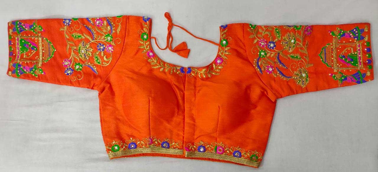 Women's orange Heavy phantom cloth with thread work Blouse dvz0001029