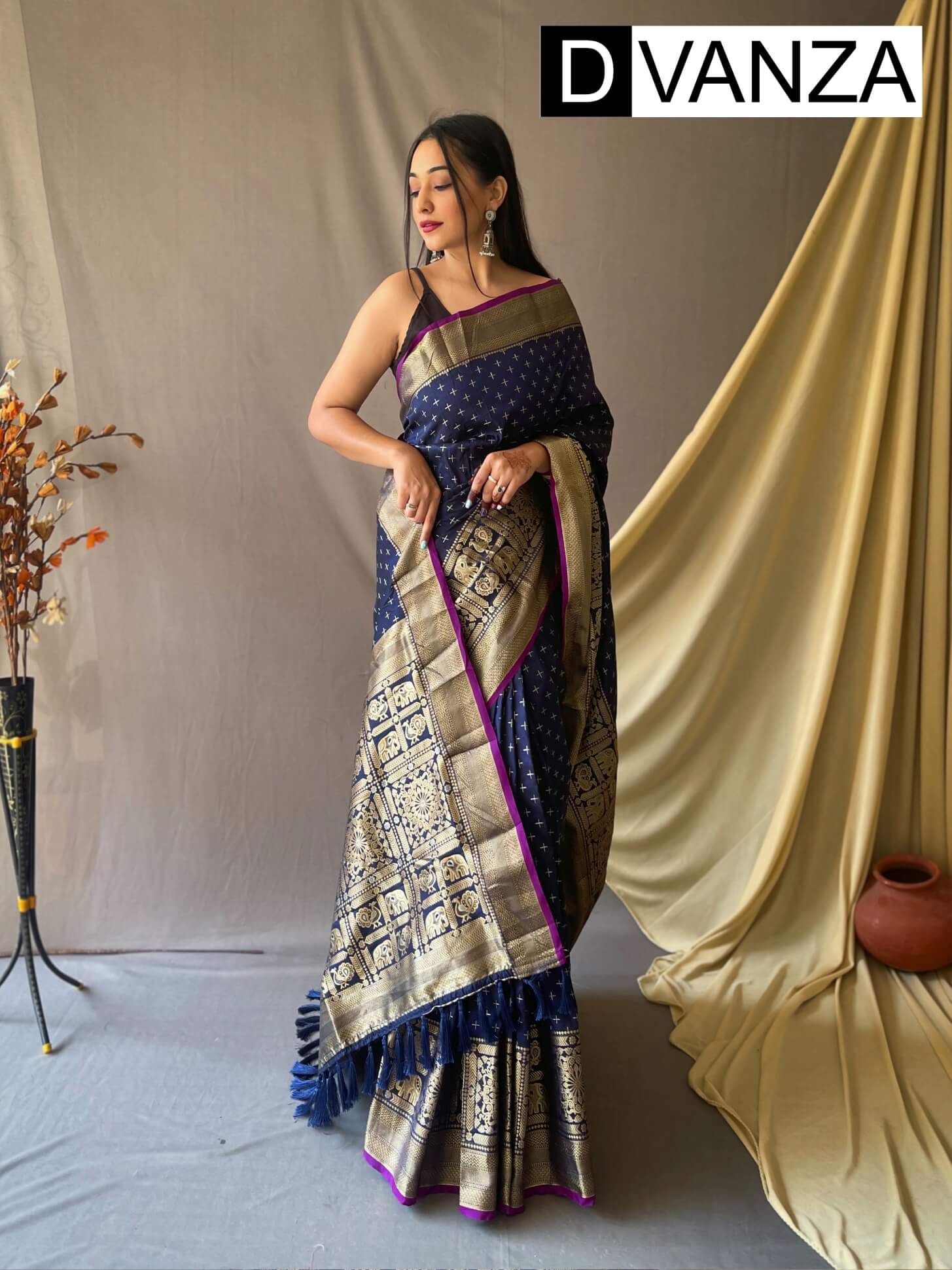Rani Pink and Navy Blue Traditional Pure Kanjivaram Silk Saree– Clio Silks