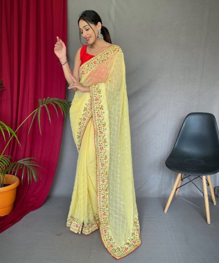 Yellow Georgatte Saree