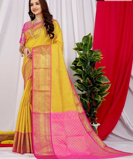 Yellow Party Wear Kanchipuram Pure Silk Saree dvz0003513