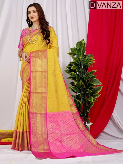 Yellow Party Wear Kanchipuram Pure Silk Saree dvz0003513