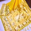 Yellow Kanchipuram Silk Saree with Cow Pattern Woven Border