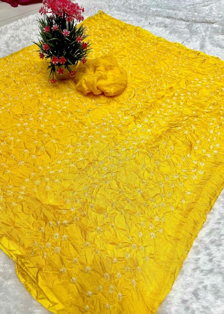 Yellow Soft silk Bandhani saree DV421-1