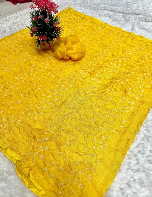 Yellow Soft silk Bandhani saree DV421-1