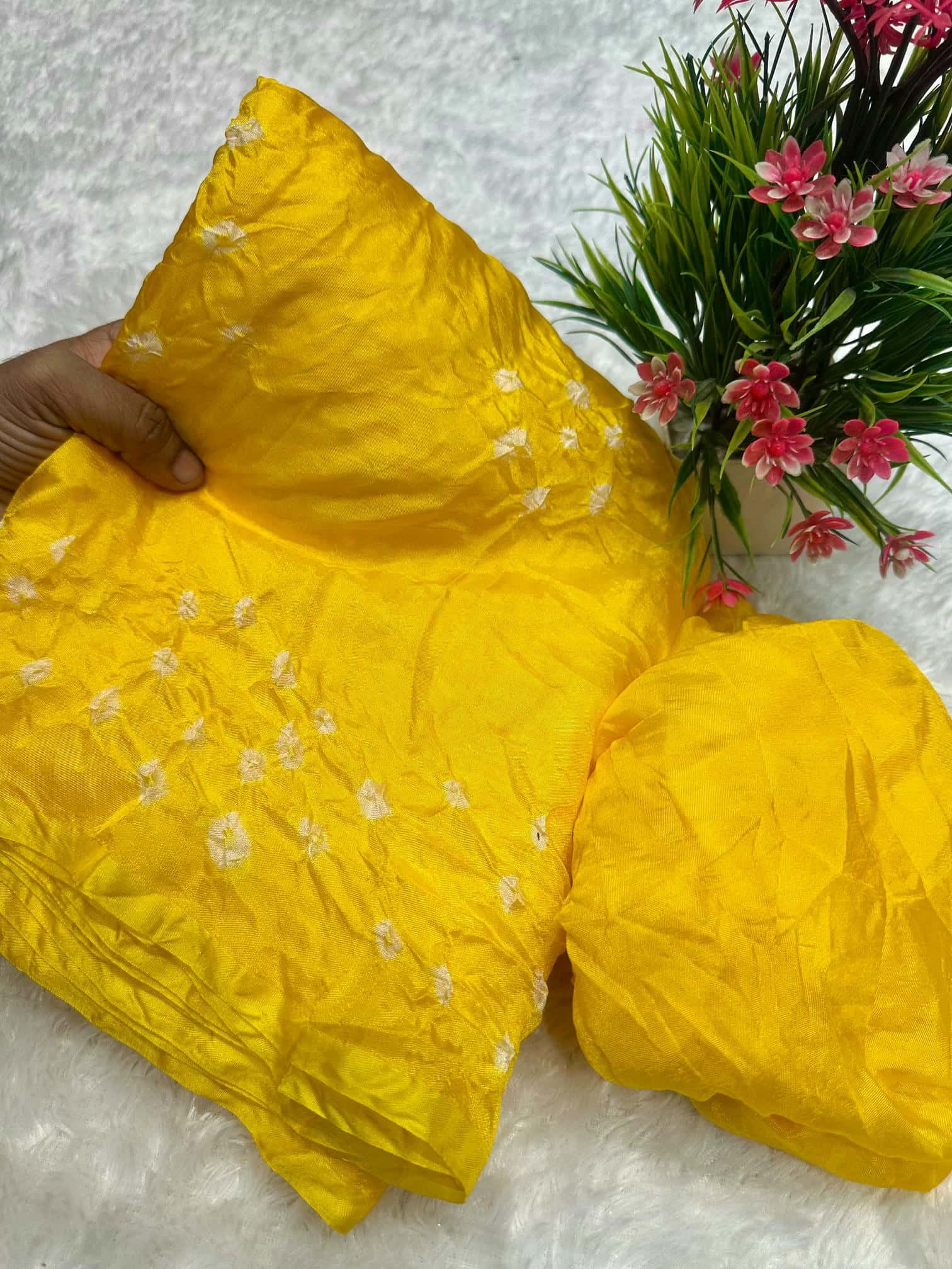 Yellow Soft silk Bandhani saree DV421