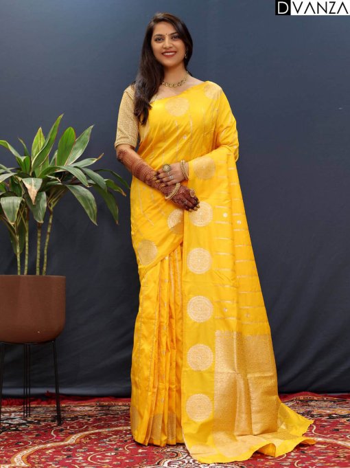 Yellow silk Woven Traditional Saree dvz0003963