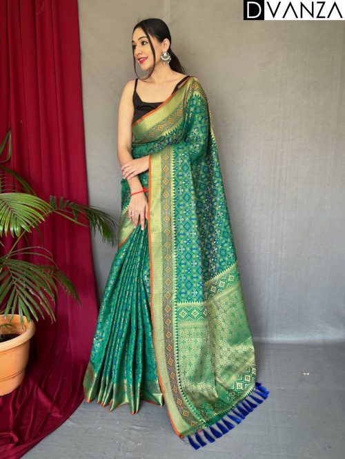 A pure Patola silk saree with contrast Meenakari and a rich pallu - dvz000359