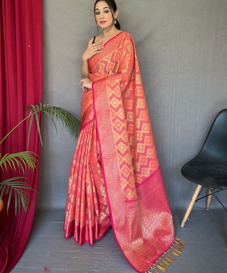 A pure tissue silk saree with gold zari and multi-colored weaving - dvz0003598