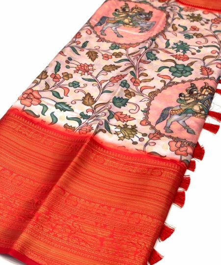 Banarasi Silk Saree Kalamkari Flower Print Design online - dvz0003424