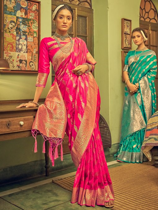 Banarasi Silk Saree with Leheriya Zari Weaving - dvz0003409