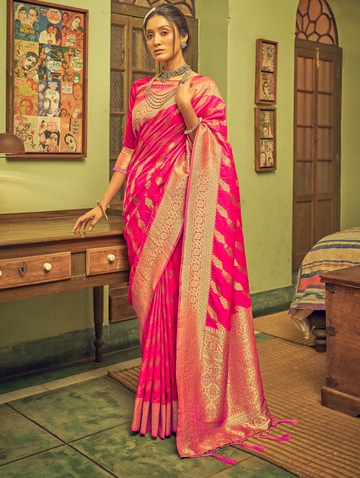 Banarasi Silk Saree with Leheriya Zari Weaving - dvz0003409