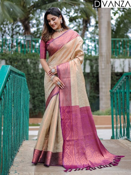 beige Premium Kanjivaram silk Saree dvz0003896