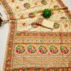 Beige Kashmiri Pashmina Silk Saree with intricate Meena weaving and fancy tassels.