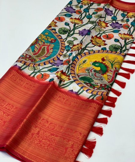 best online saree shopping with kalamkari Print (2022) - dvz0003377