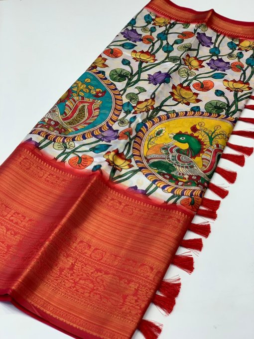 best online saree shopping with kalamkari Print (2022) - dvz0003377