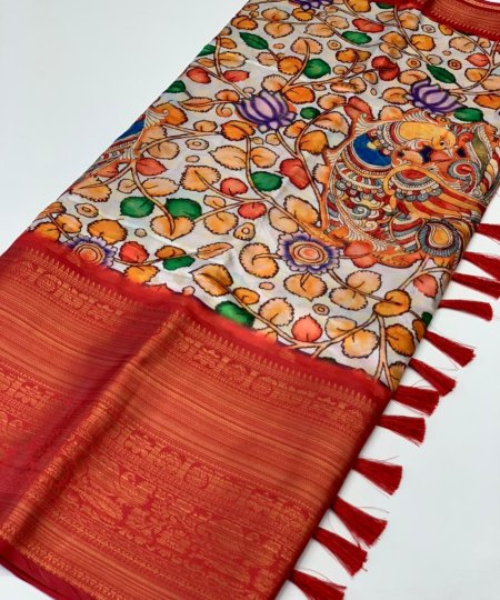 best online saree shopping with kalamkari Print (2022) - dvz0003378