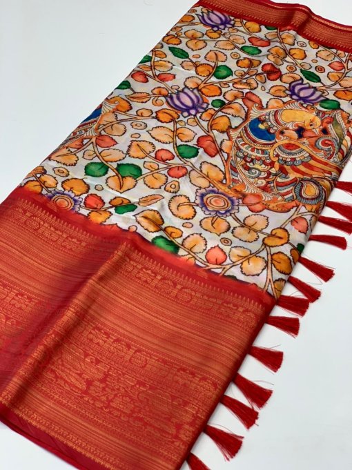 best online saree shopping with kalamkari Print (2022) - dvz0003378