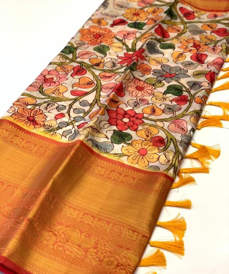 best online saree shopping with kalamkari Print (2022) - dvz0003380