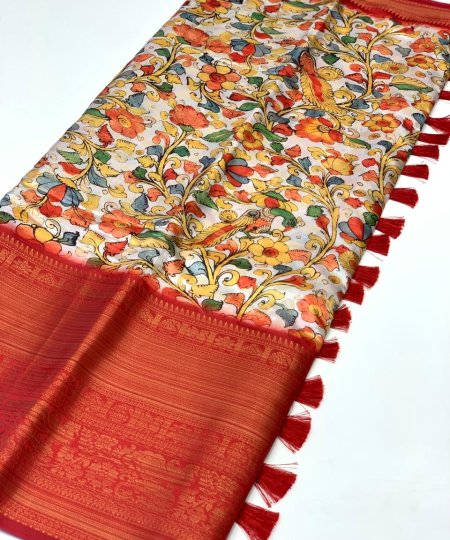 best online saree shopping with kalamkari Print (2022) - dvz0003381