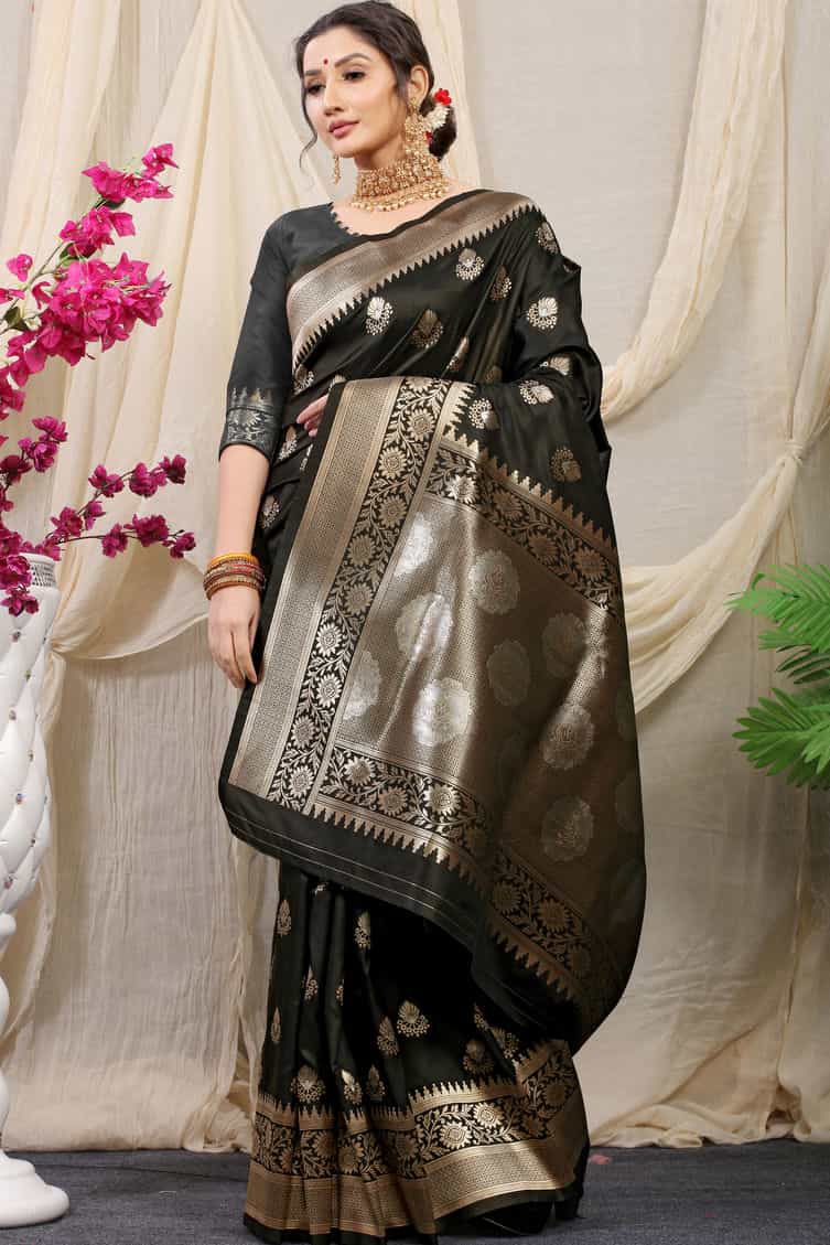black color Kanchipuram Pure silk Handloom Saree DVZ0003519-2