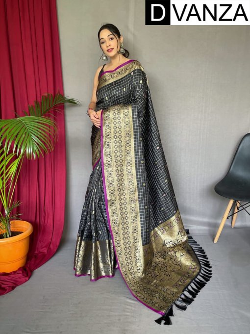 black color Traditional silk woven wedding wear saree dvz0003435