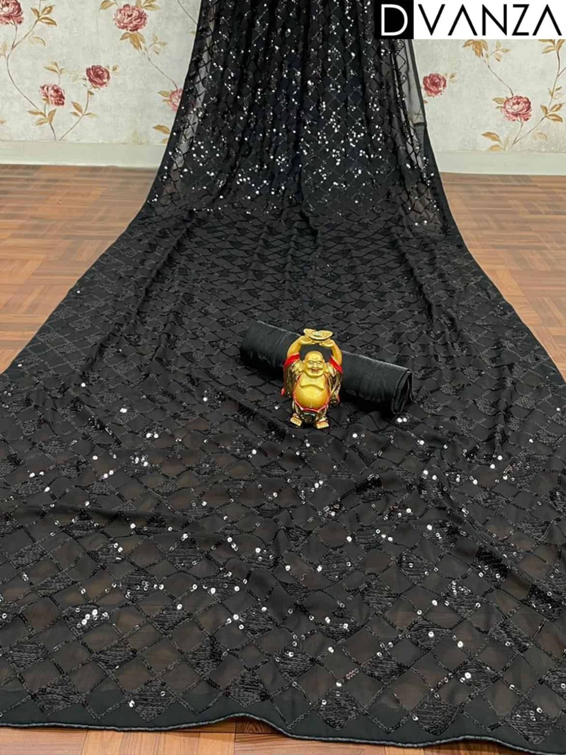 black stylish Party wear Sequinned Georgette Saree dvz0003552