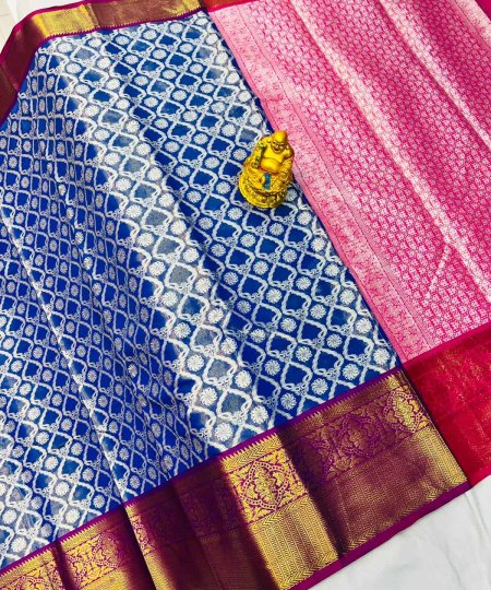 blue Kanchipuram silk woven Traditional Saree DVZ0003516