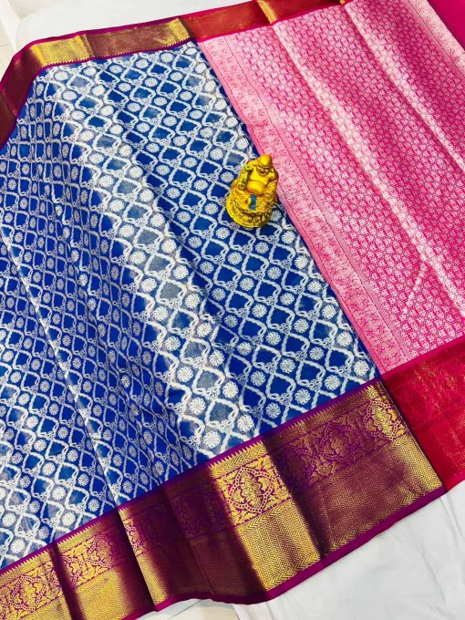 blue Kanchipuram silk woven Traditional Saree DVZ0003516