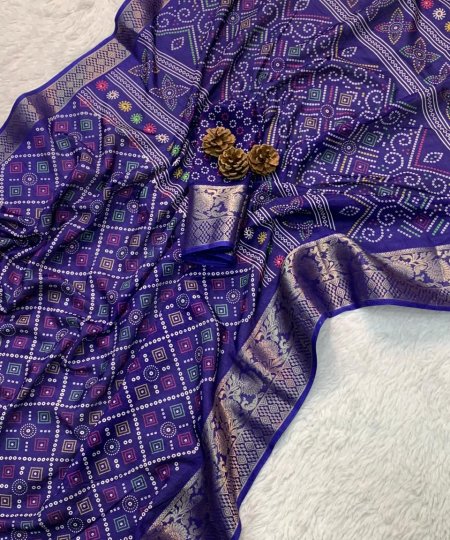 Blue Color Printed Dola silk saree