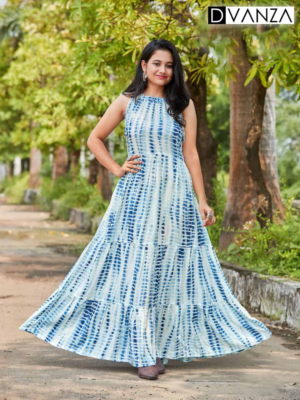 Stunning Long Flair Gown in Tye Dye Prints  indian designer kurtis   Dvanzacom