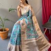 Blue Tusser Sarees with Kalamkari Prints all over - dvz0003292