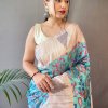 Blue Tusser Sarees with Kalamkari Prints all over - dvz0003292