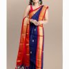 Blue Cotton Silk Gold Weaving Border - dvz0003323