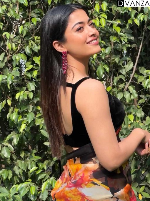 Bollywood Trending Rashmika Designer Faux Georgette Printed Saree and Velvet Blouse