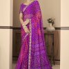 Buy Bandhani Printed Chiffon Saree with Attached Border, Jari, and Tassels Online in Best Quality - dvz0003811