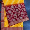 Beautiful Yellow and Red Georgette with Mills and Foil Prints & Lace border