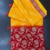 Beautiful Yellow and Red Georgette with Mills and Foil Prints & Lace border