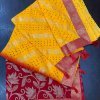 Beautiful Yellow and Red Georgette with Mills and Foil Prints & Lace border