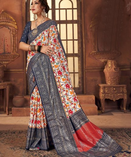 Off White Colored Dola Silk Foil Printed Saree - dvz0003249