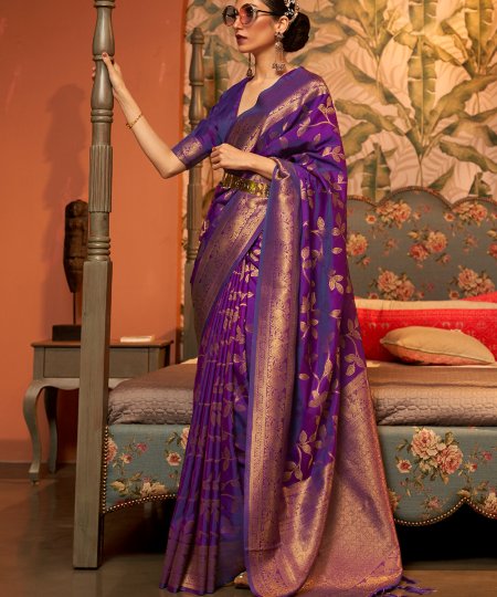 Buy Pure Silk Saree in Purple Color Online on dvanza 2022 dvz0003393